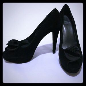 Black Stuart Weitzman Suede Peep Toe Heels